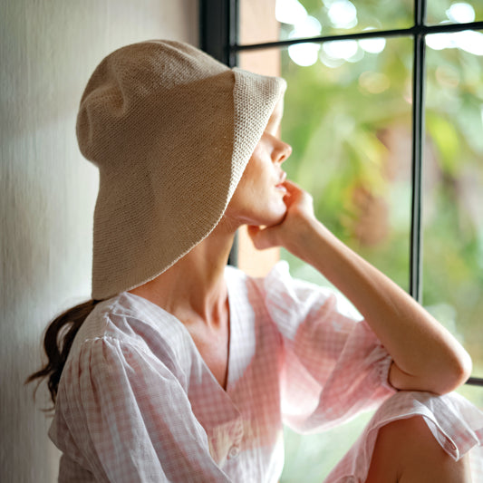 Florette Crochet Bucket Hat in Nude White