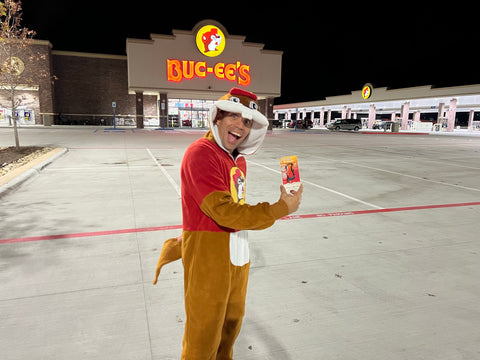 Mojica at Buc-ee's on a road trip