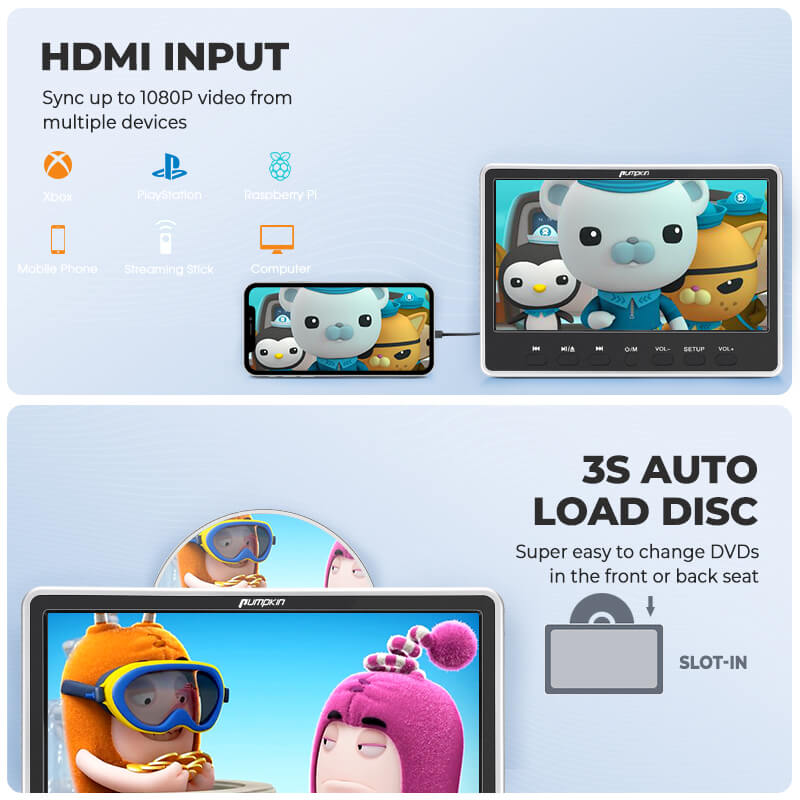 12 inch headrest DVD player with HDMI