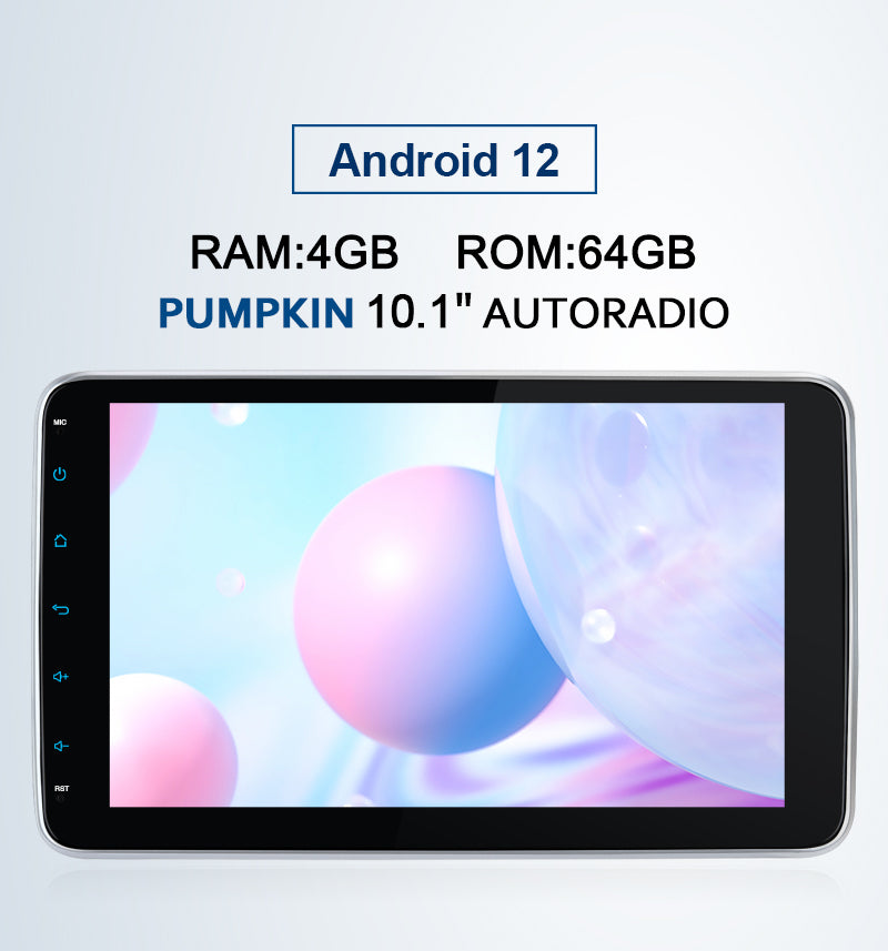 Pumpkin 1 Din Android 12 Autoradio mit Rückfahrkamera Bluetooth