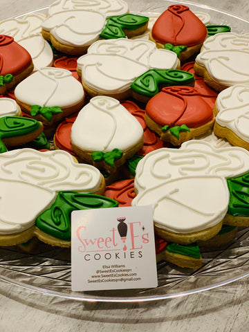 Red and White Roses and Rosebud Cookies