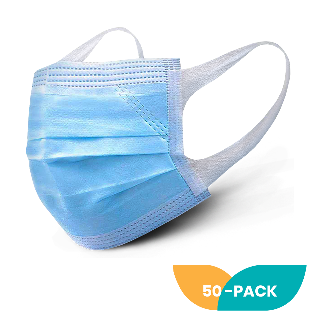 Disposable Civilian Face Mask with Ear Loop, 3-Ply Blue, boxes of 50,  case/1000 masks