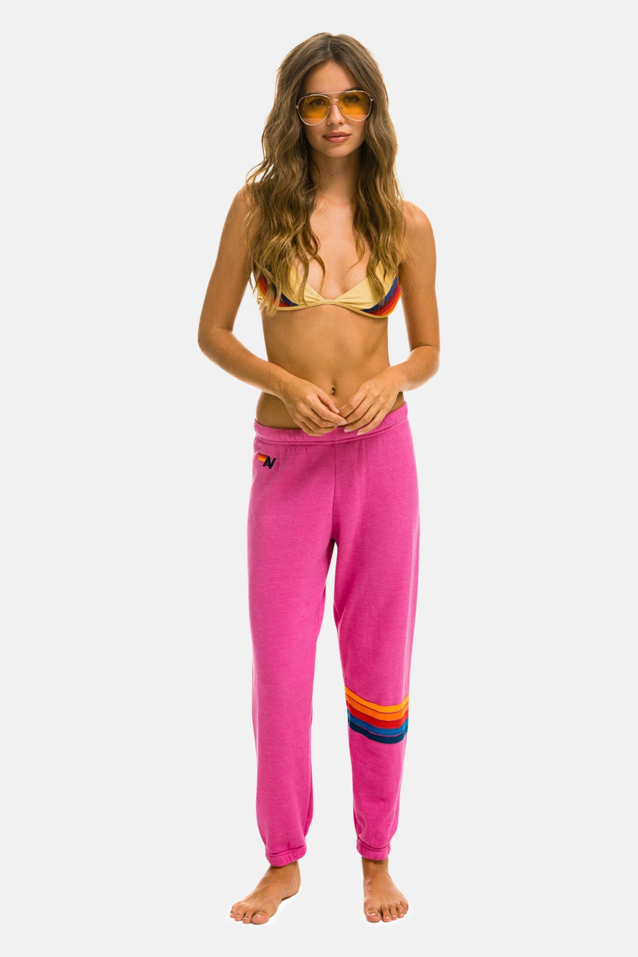 Aviator Nation Chevron Sweatpants In Pink/neon Stripe