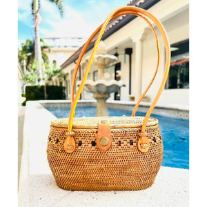 Ata Vine Basket Handbag with Leather Straps - Home & Garden Vermont