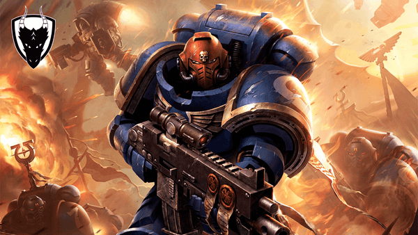 Warhammer 40K Character charging into battle with his gun