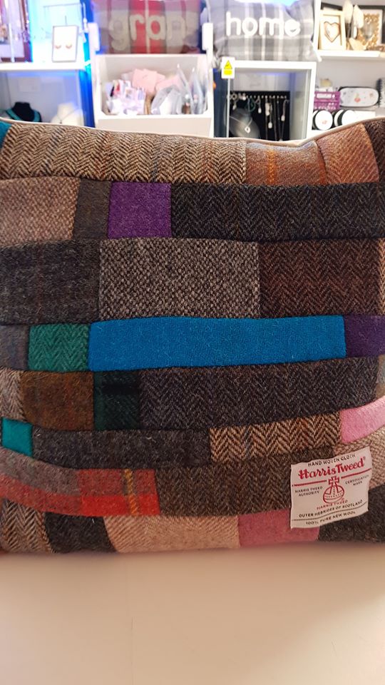 tweed patchwork cushion