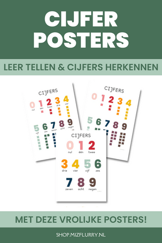 Cijfer posters - leer tellen en cijfers herkennen met deze vrolijke posters (Pinterest-afbeelding)