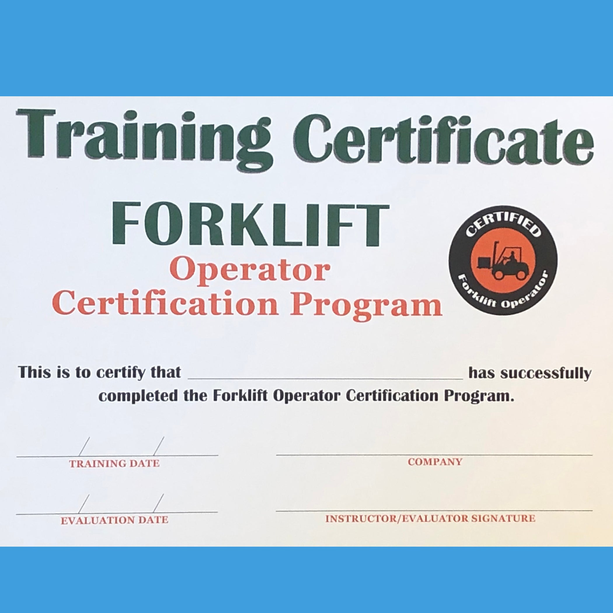 Forklift Certification Certificate Template