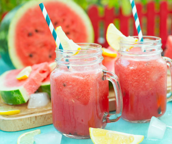 fresh watermelon juice served with paper straws