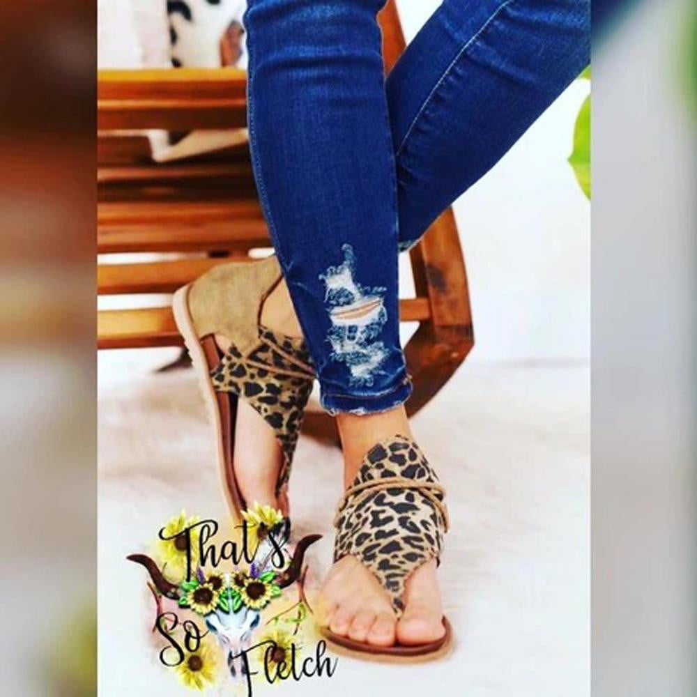 leopard zip flip flop sandals