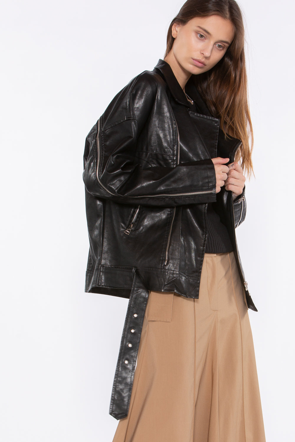 Faux Leather Jacket with a Belt | Shop Beulah Style