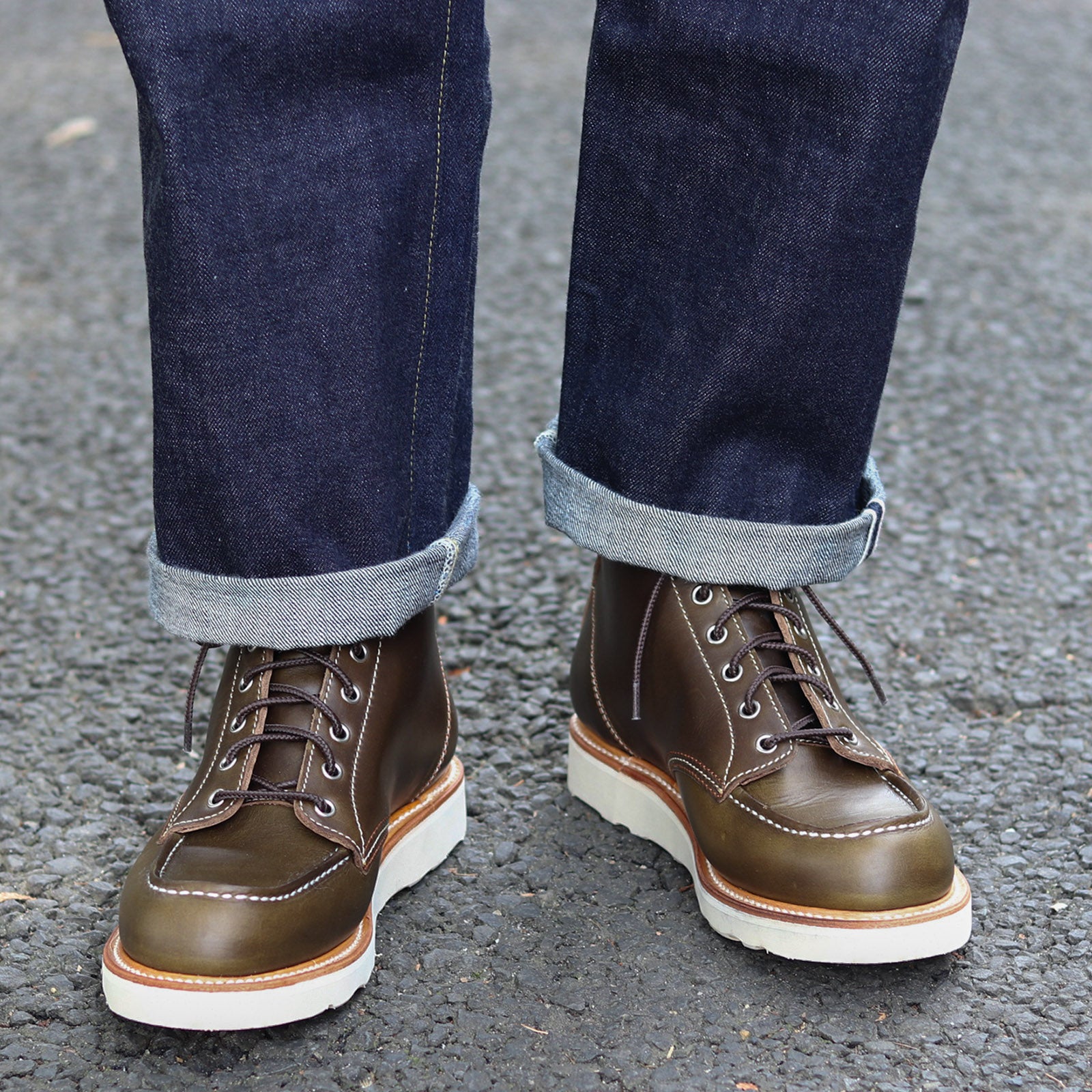 blue moc toe boots