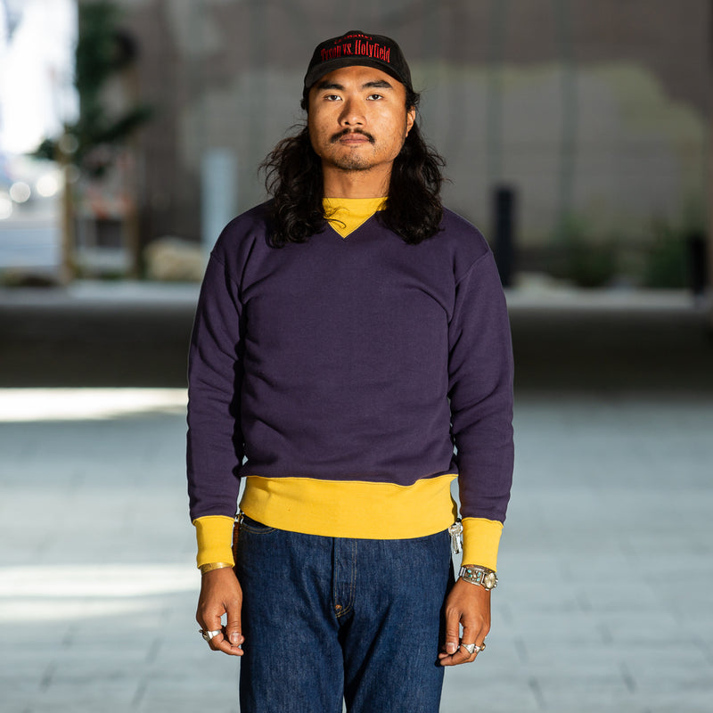 The Real McCoy's Loopwheel Crewneck Sweatshirt - Two-Tone Blue/Yellow ...