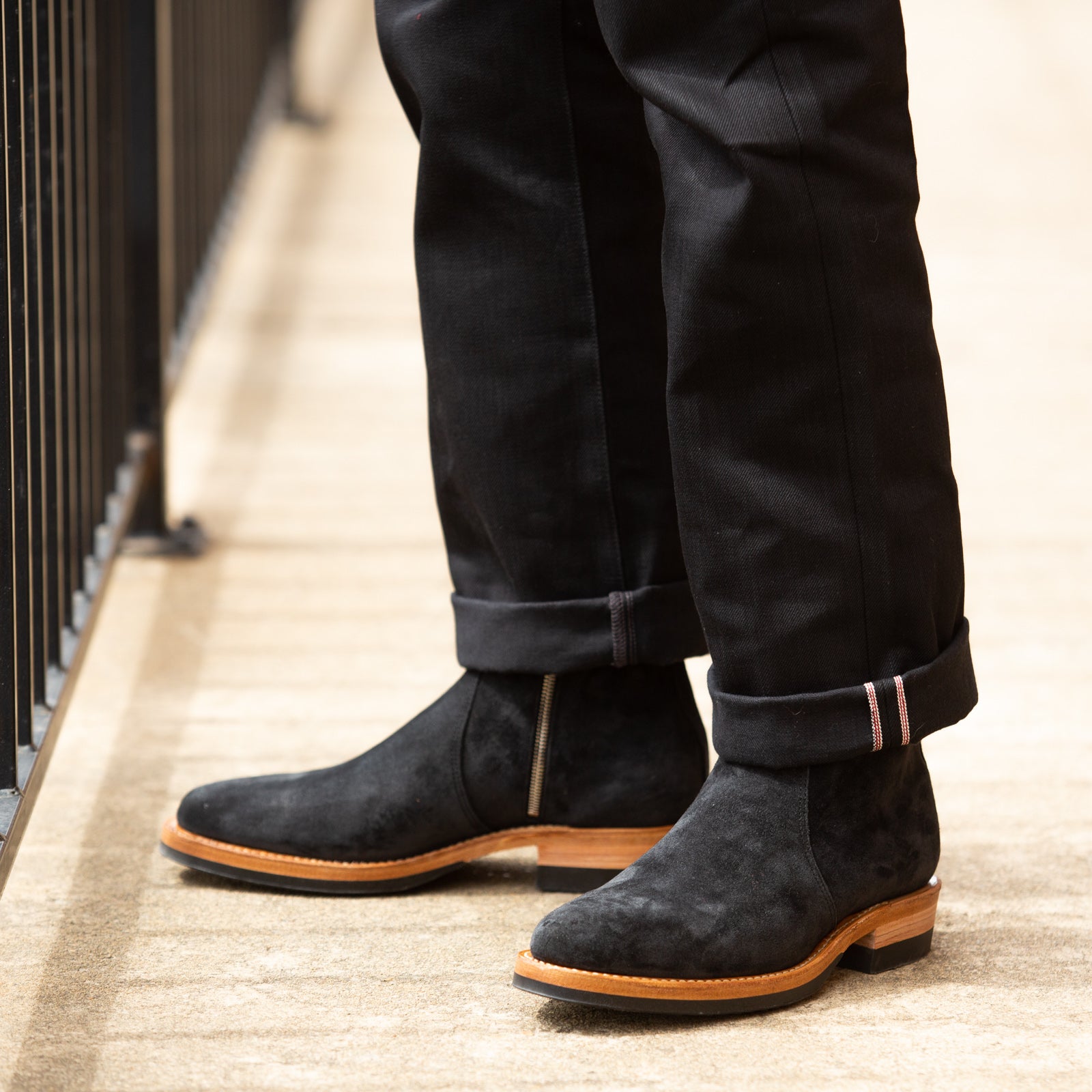 Viberg Side Zip Boot - Black Calf Suede 