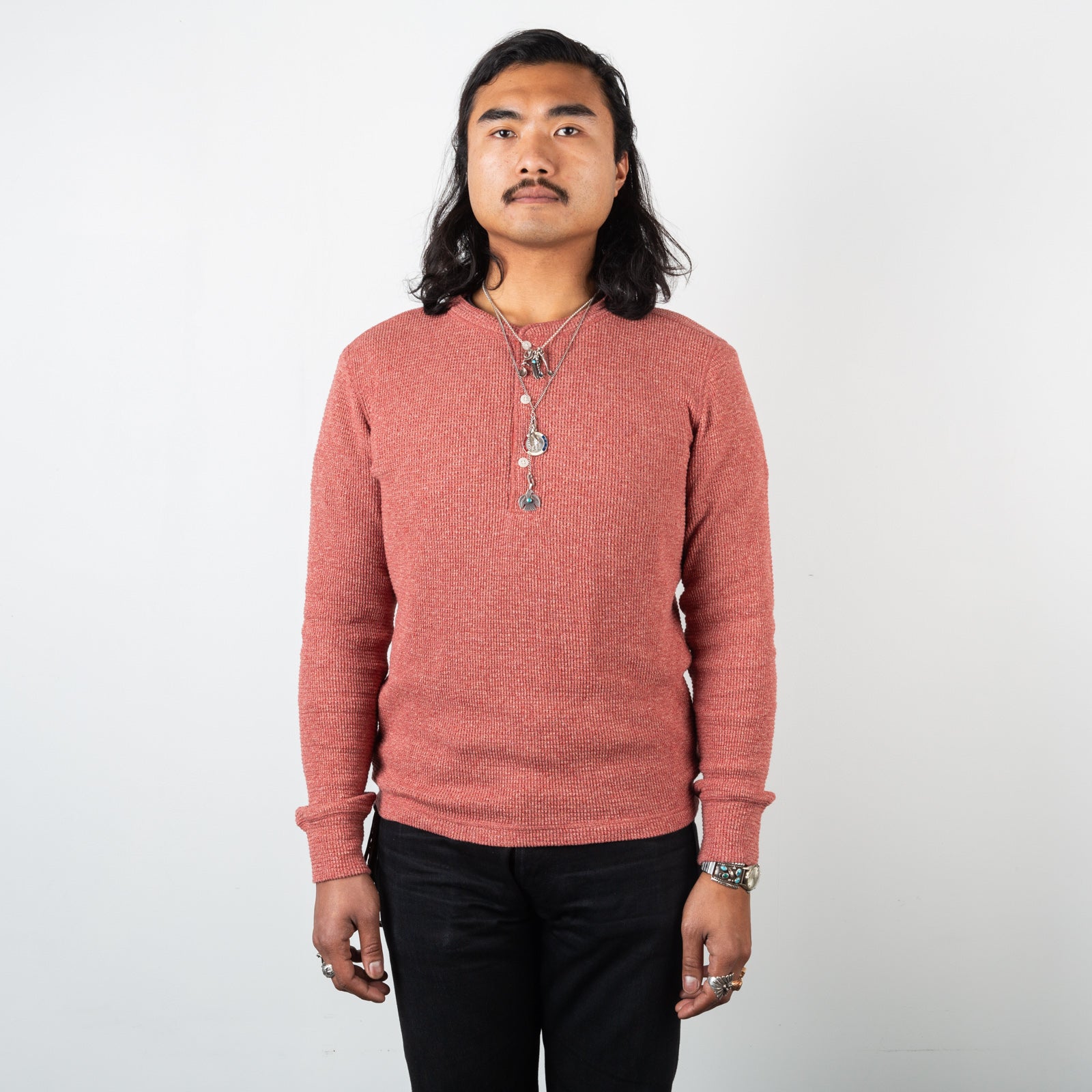 RRL Waffle Knit Henley - Red Jaspe 