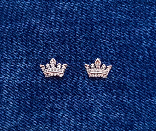 Cubic Zirconia Crown Studs set in Sterling Silver 