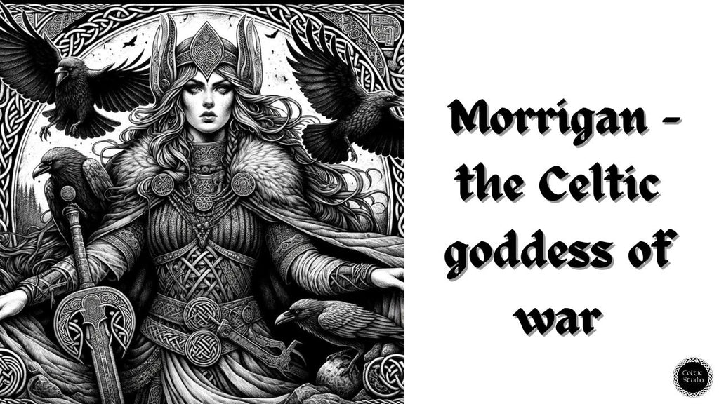 Illustration of Morrigan, the Celtic goddess of war, appearing as a crow