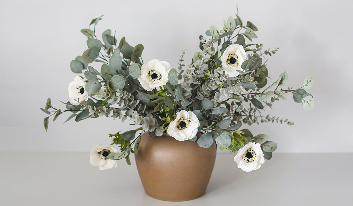 Real Touch Anemone and Artificial Eucalyptus Greenery Flower Arrangement