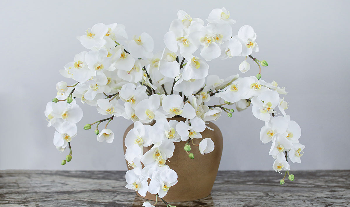 Artificial White Phalaenopsis Orchids in Vase