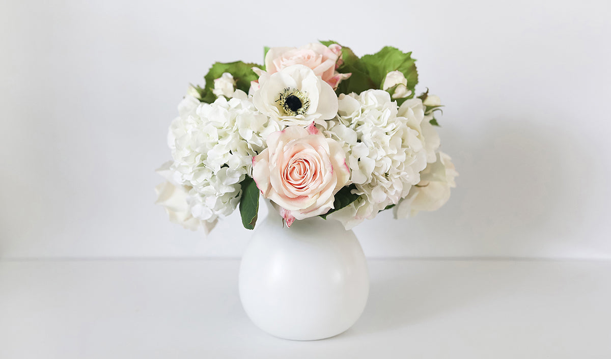 Artificial Rose and Hydrangea Arrangement in White Vase