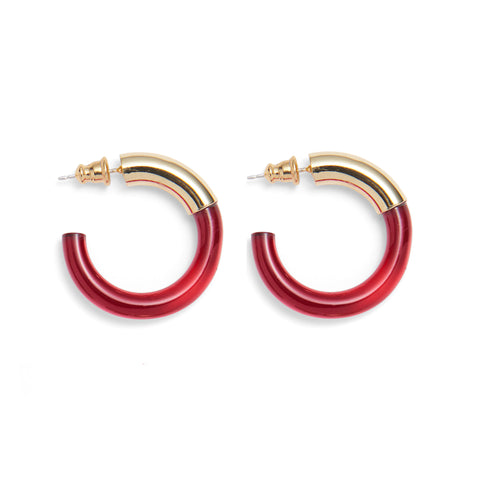 Lady Grey Hoops in Red Lucite and Gold