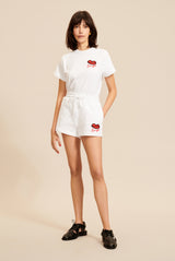 White Shorts with Rykiel Red Mouth