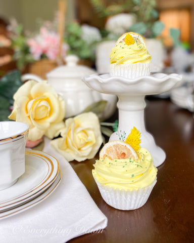 Lemon Fake Cupcakes on table with tea cups