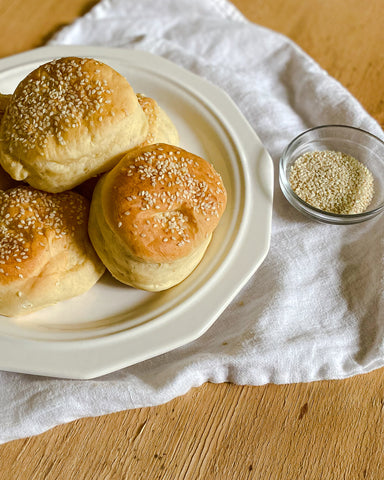 homemade hamburger buns with sesame seeds