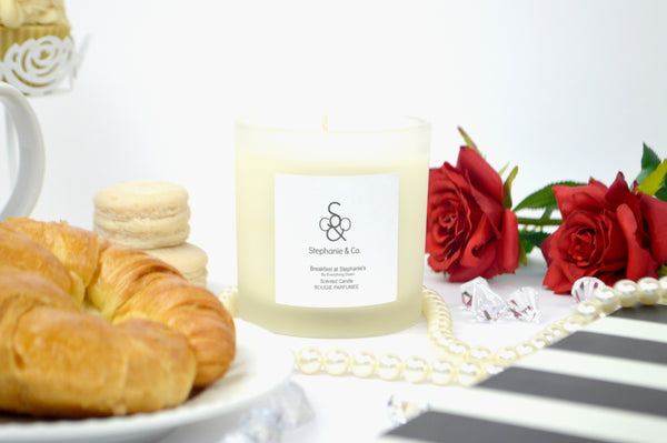 Breakfast At Stephanies Scented Candle With Croissants and Roses by Everything Dawn Bakery Candles