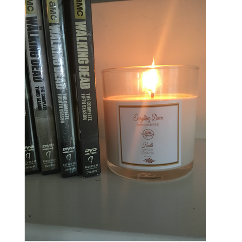 Hearth Scented Candle on fireplace mantel