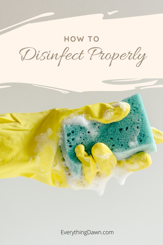 How To Disinfect Properly Pin With Yellow Glove and Soapy Sponge