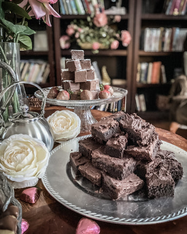 brownies on silver tray