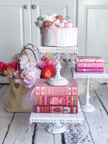 faux cake with pink books