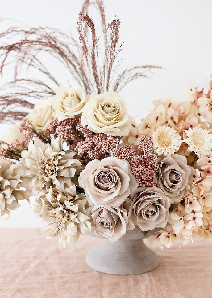 Cream rose bouquet centerpiece with artificial flowers