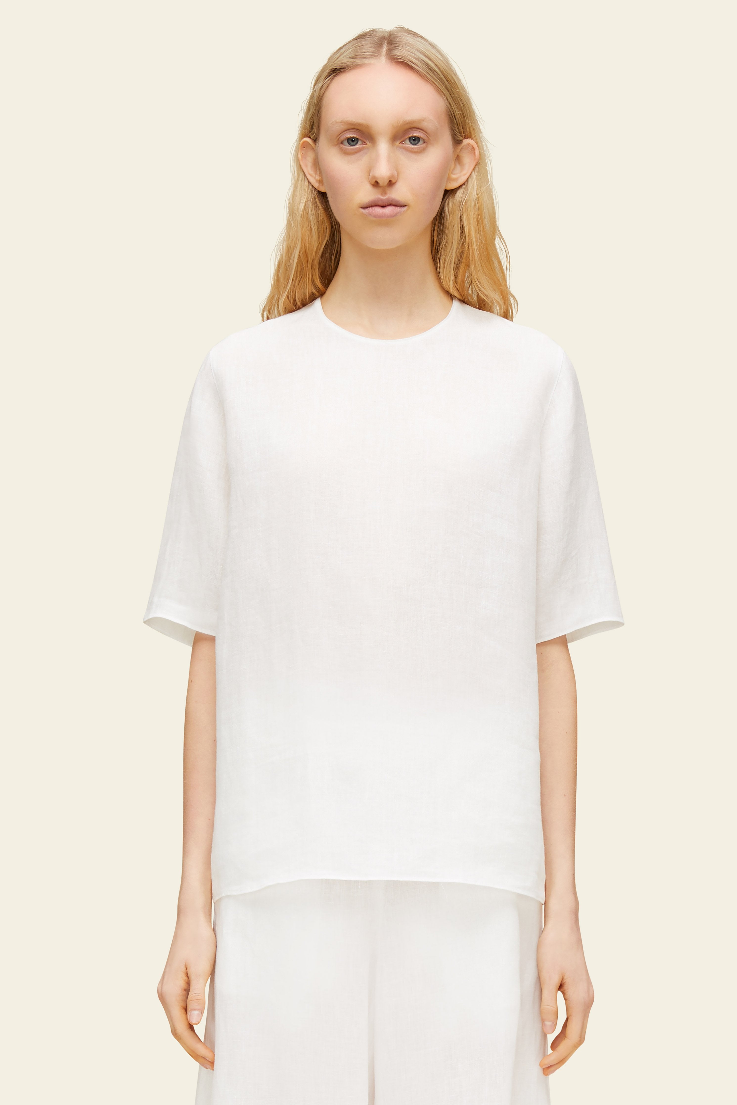 Mansur Gavriel Linen Short Sleeve Blouse In White | ModeSens