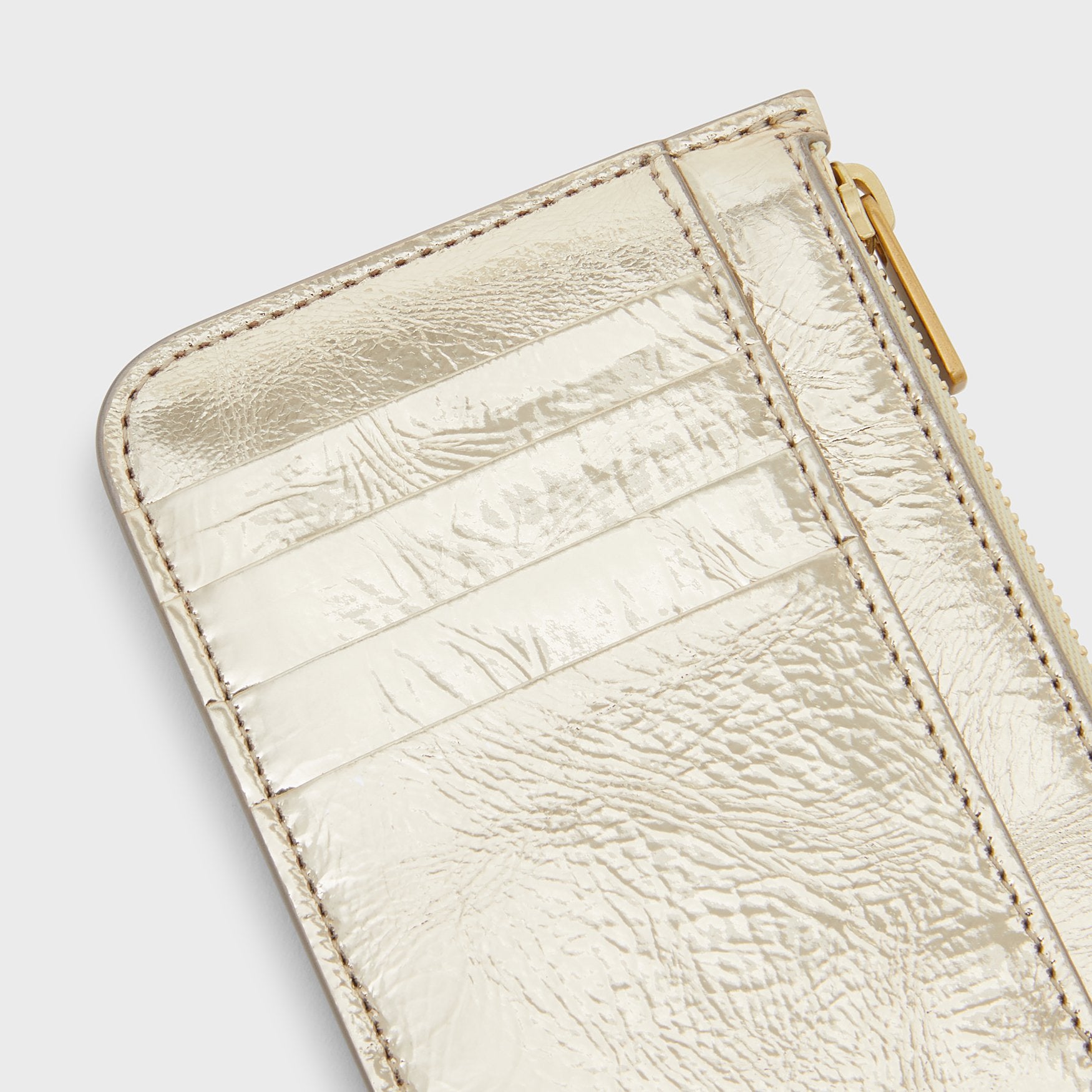 Zip Card Holder Crackled Metallic - Gold