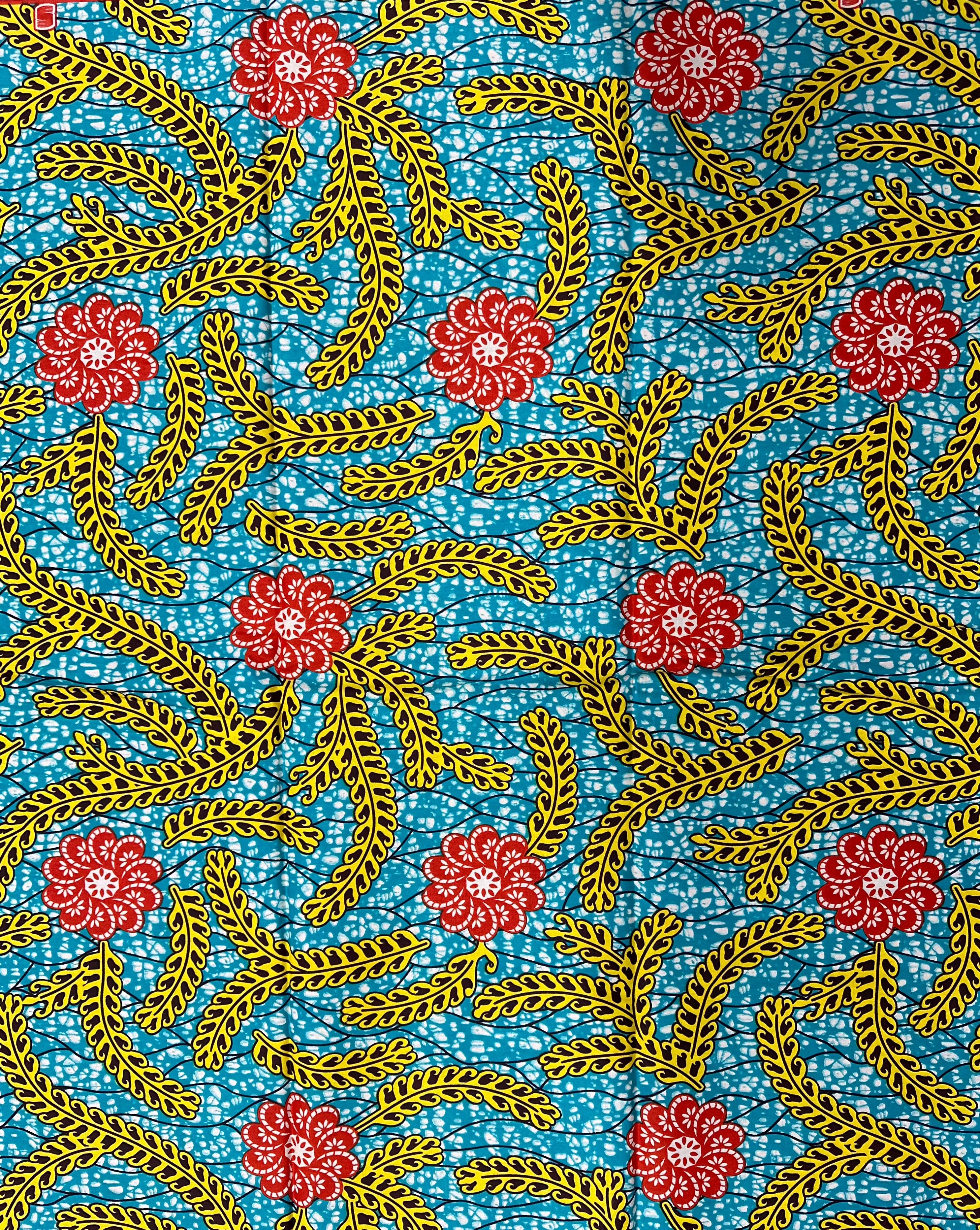Turquoise Wonder African Print Fabric - 100% Cotton, 44