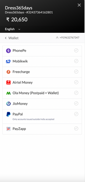Razorpay wallet option