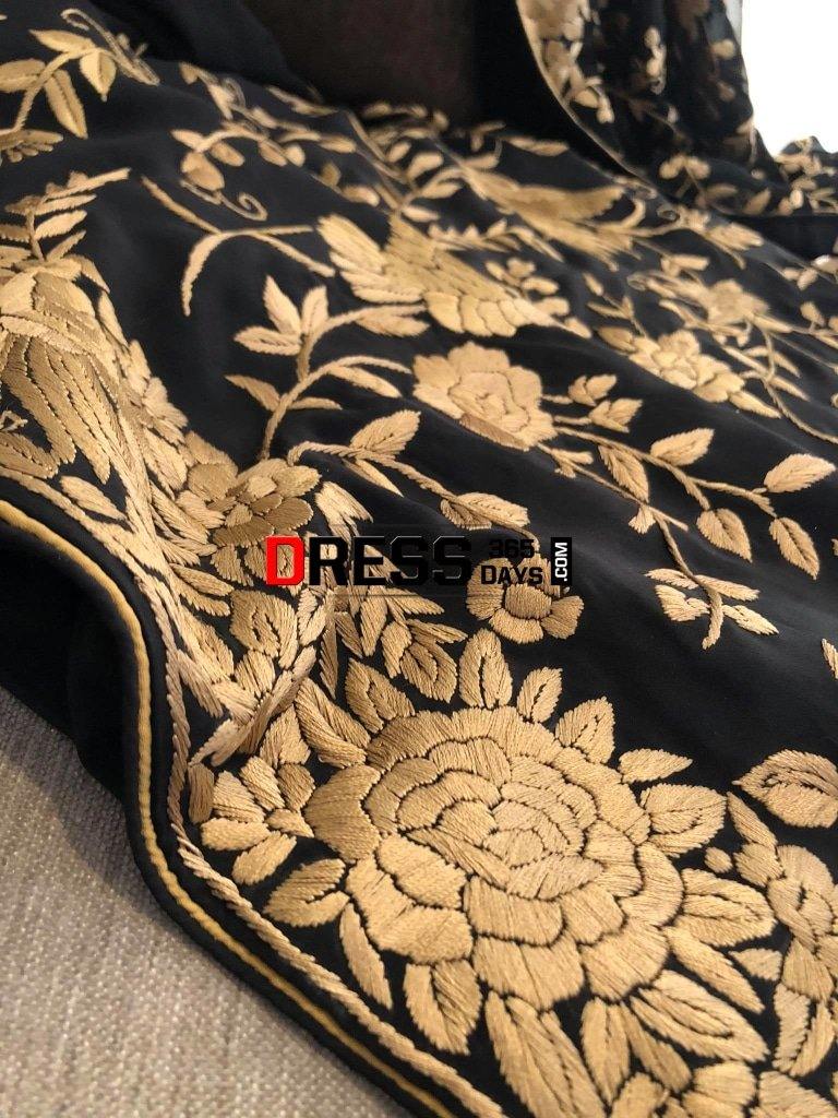Black Gold Hand Embroidered Parsi Gara Suit (Three Piece) – Dress365days