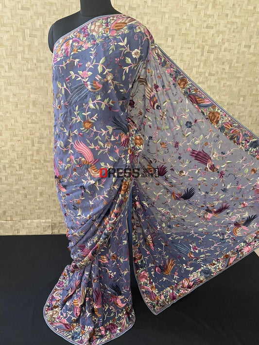 Pre Order Designer Parsi Gara Saree with Multicolour Embroidery –  Dress365days