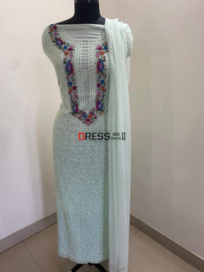 Sea Green Parsi Gara Neckline Chikankari Suit – Dress365days