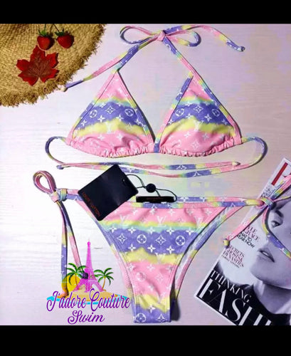 Two-piece swimsuit Louis Vuitton Pink size 38 FR in Polyester - 31269233