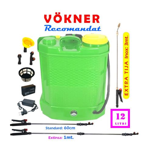 Set VOKNER Pompa de stropit cu acumulator, Vermorel Verde, plus TIJA Extensibila din inox, lungime 3 metri