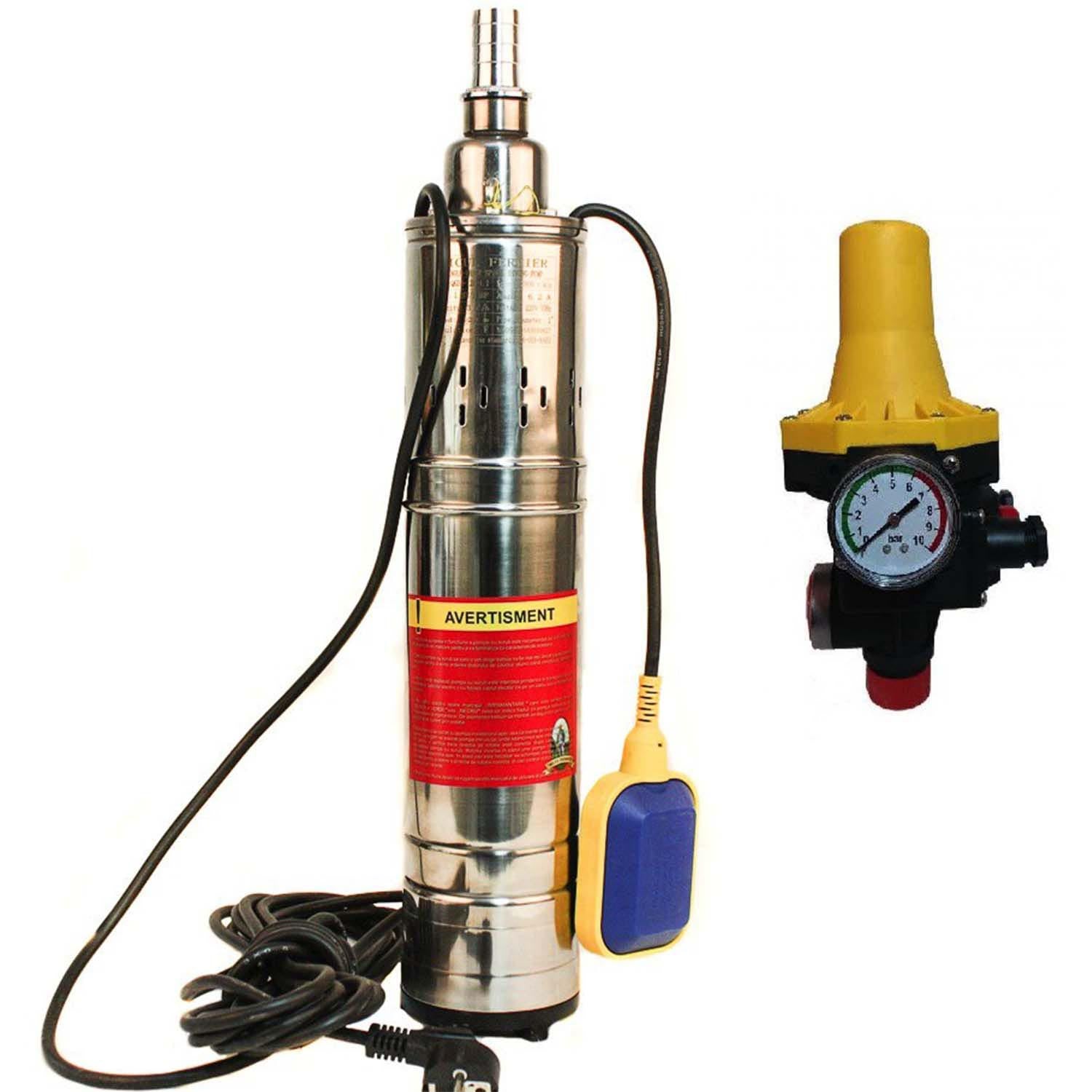 Kit Hidrofor electronic cu pompa submersibila Micul Fermier QGD3 1100W 120m cu flotor + Presostat automat