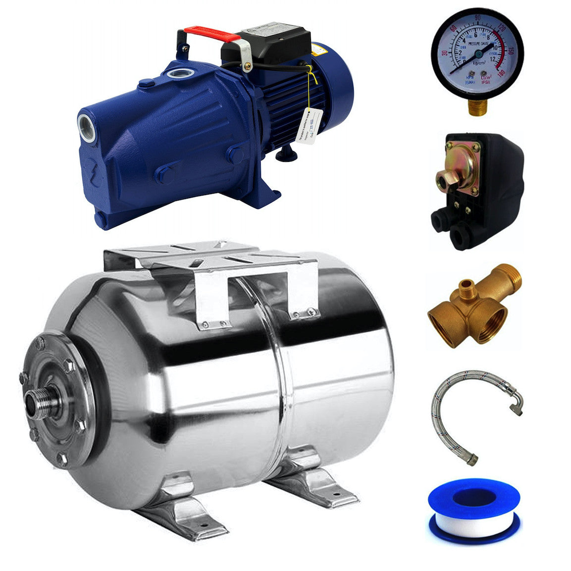 Kit Hidrofor 50L Inox cu pompa apa Alpin Profi JET100L, 1500W, 55l/min, refulare 45m, aspiratie 9m, sistem premium complet