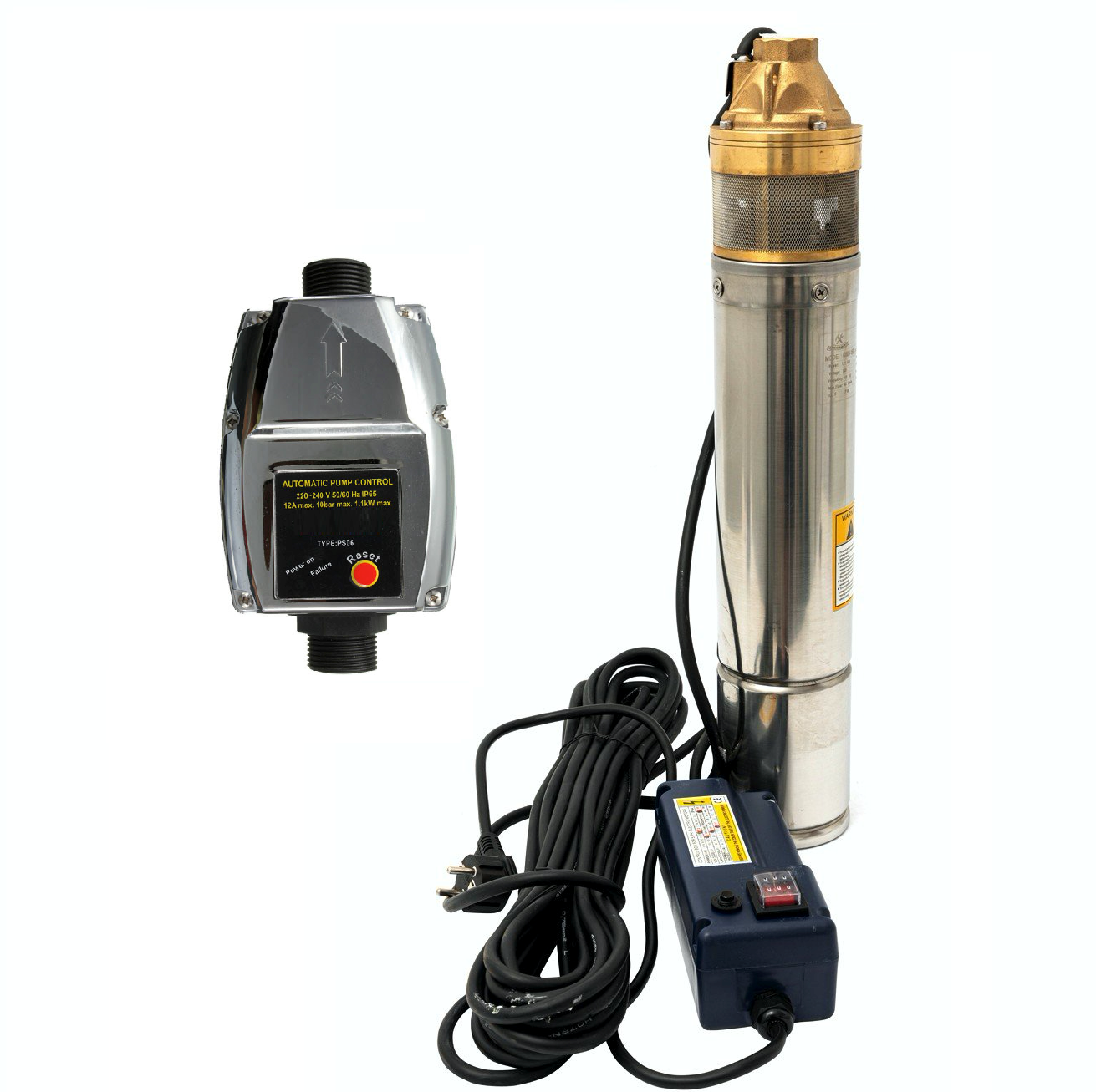 Kit Hidrofor electronic cu pompa submersibila Alpin Profi 4SKM-100, 0.75 Kw, refulare 55m si Presostat electronic automat LPC-4