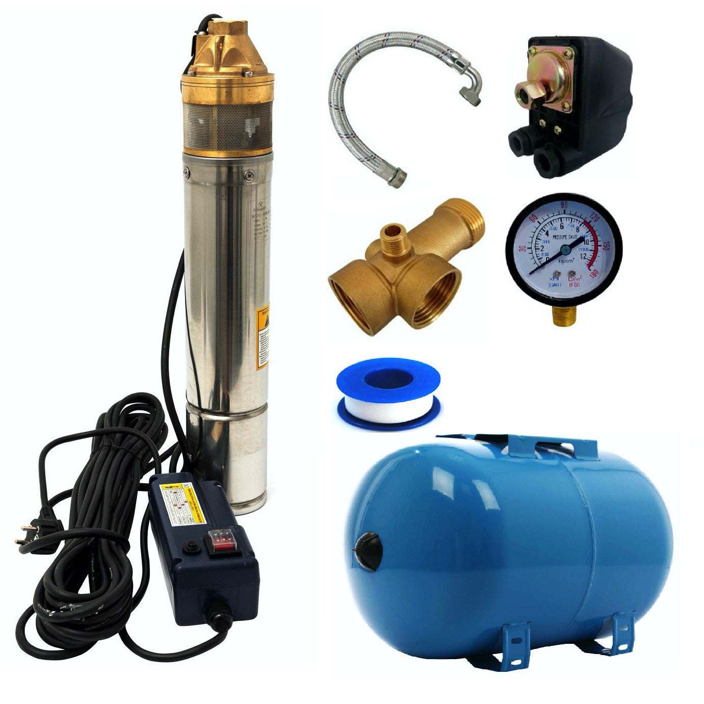 Kit Hidrofor 50L cu Pompa submersibila Alpin Profi 4SKM-150, 1.1KW, 100m, 4m3/Ora, Sistem premium complet