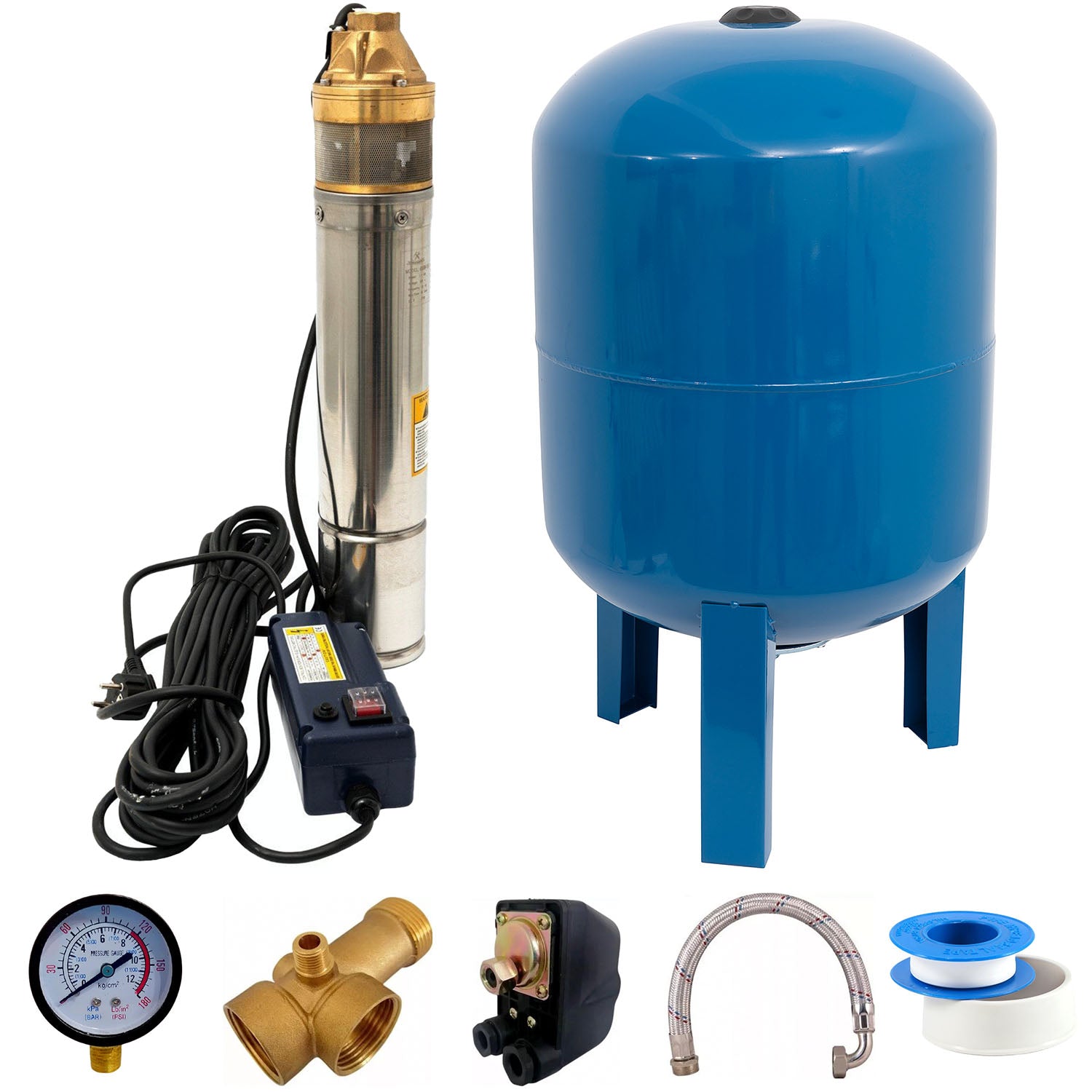 KIT Hidrofor 100L cu Pompa submersibila Alpin Profi 4SKM-100, 750W, 50 l/min, inaltime de refulare 55m, Sistem complet