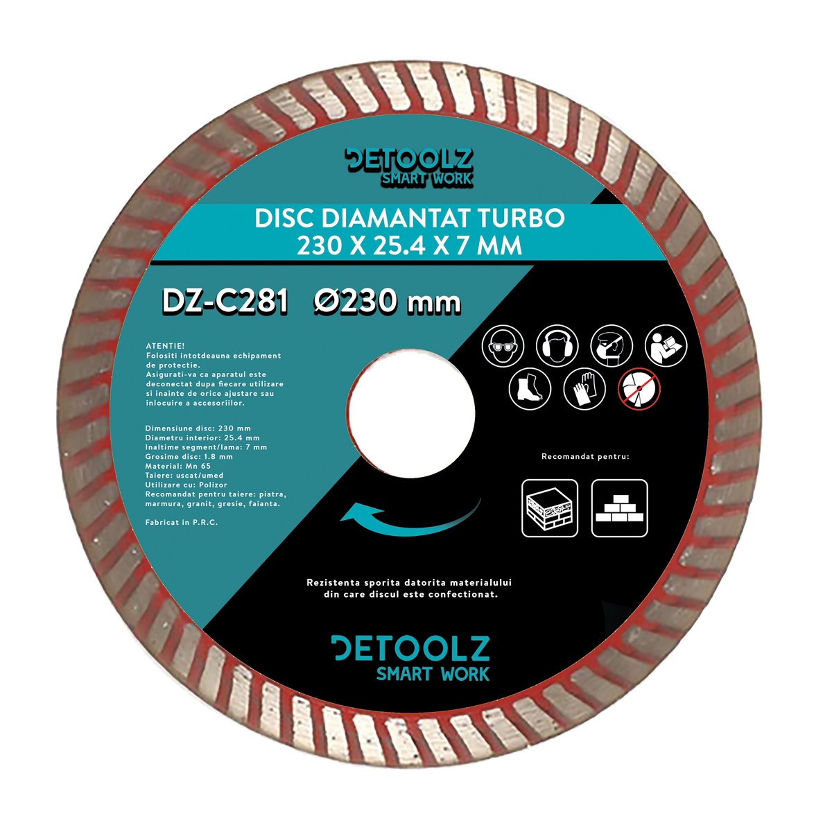 Disc diamantat turbo Detoolz DZ-C281, 230x25.4x7mm