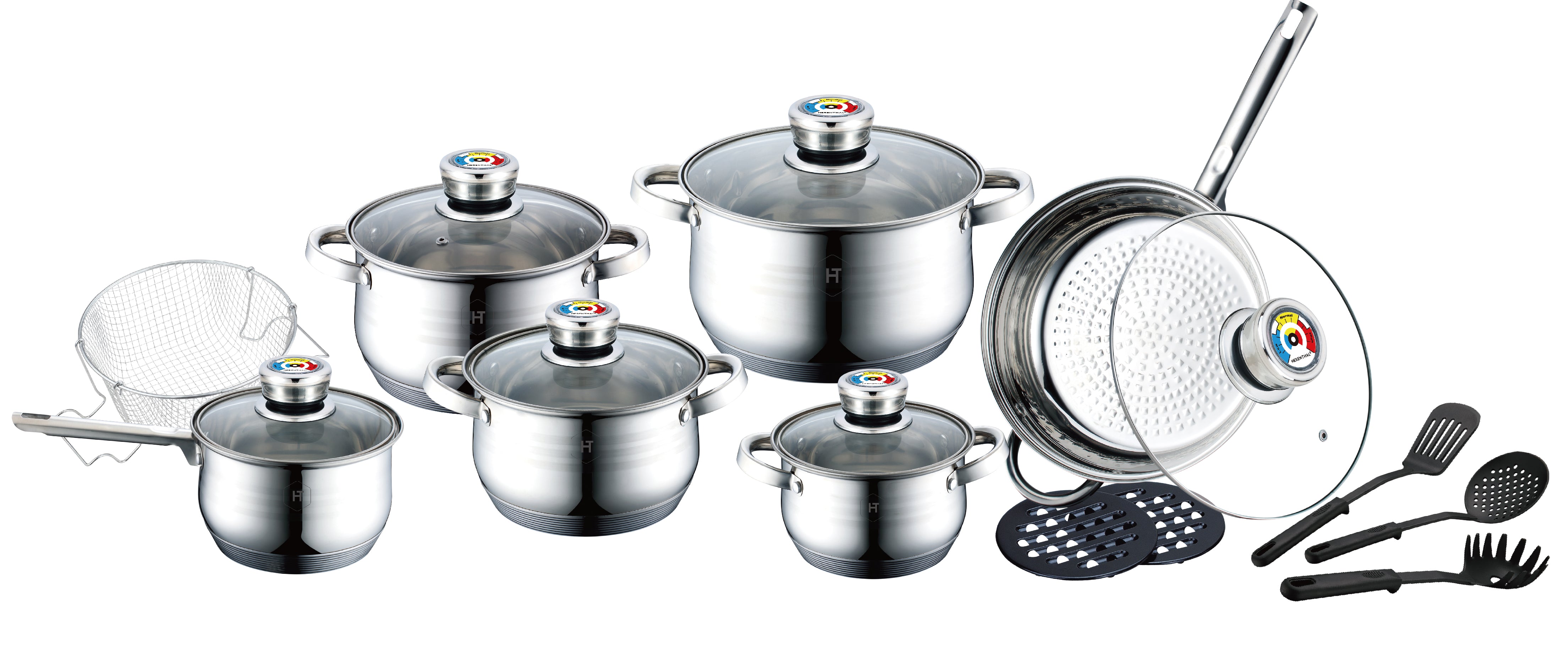 Set 18 Piese Inox Herenthal HT-1801B, 9 Straturi, Inductie, Negru